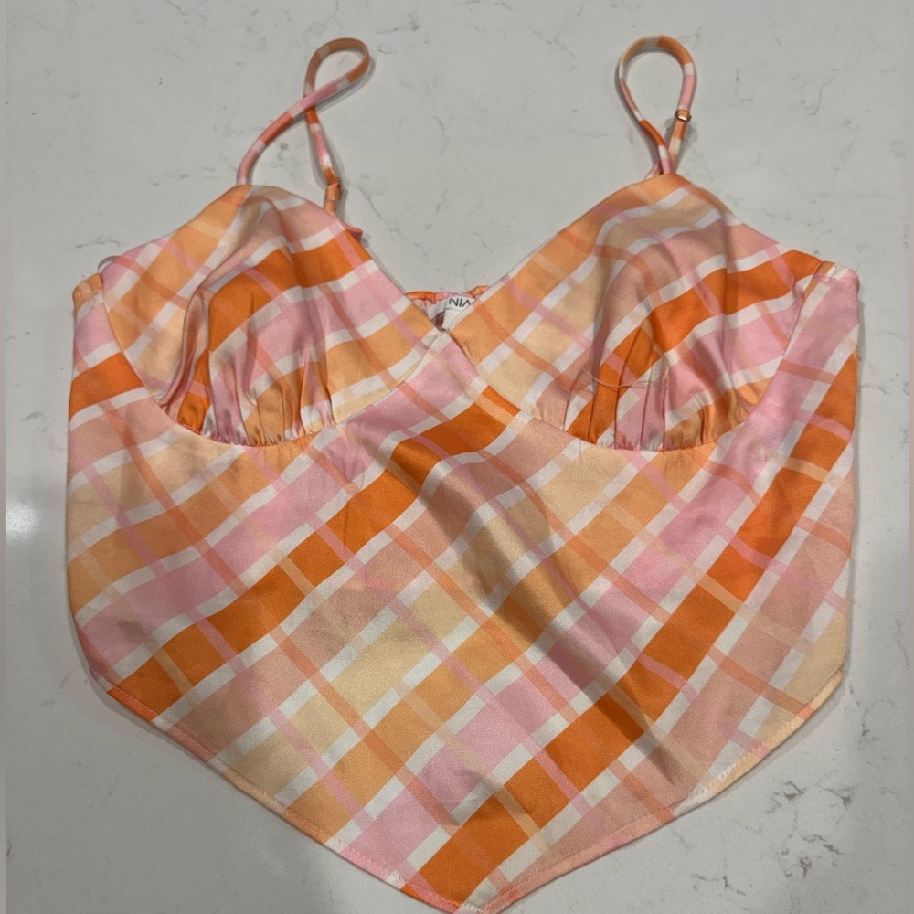 Pink and Orange Plaid Camisole Top